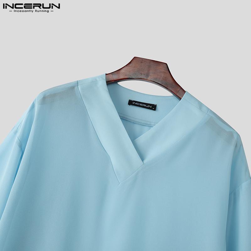 INCERUN Summer Men's Batwing Sleeve Semi-Sheer Chiffon Casual Oversized T-Shirts