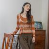 Laengsseon Ls_Brown Striped Two-Piece Knitted Top