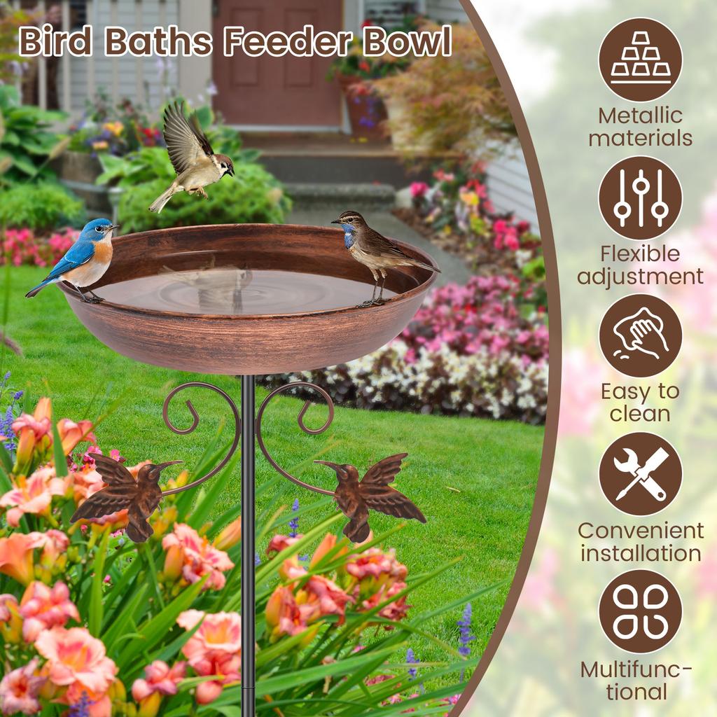 Garden Birdbath Vintage Standing Birdbath or Birdfeeder Bird Bath Feeder Bowl for Yard Patio Outdoors Garden Iron Pedestal Stake