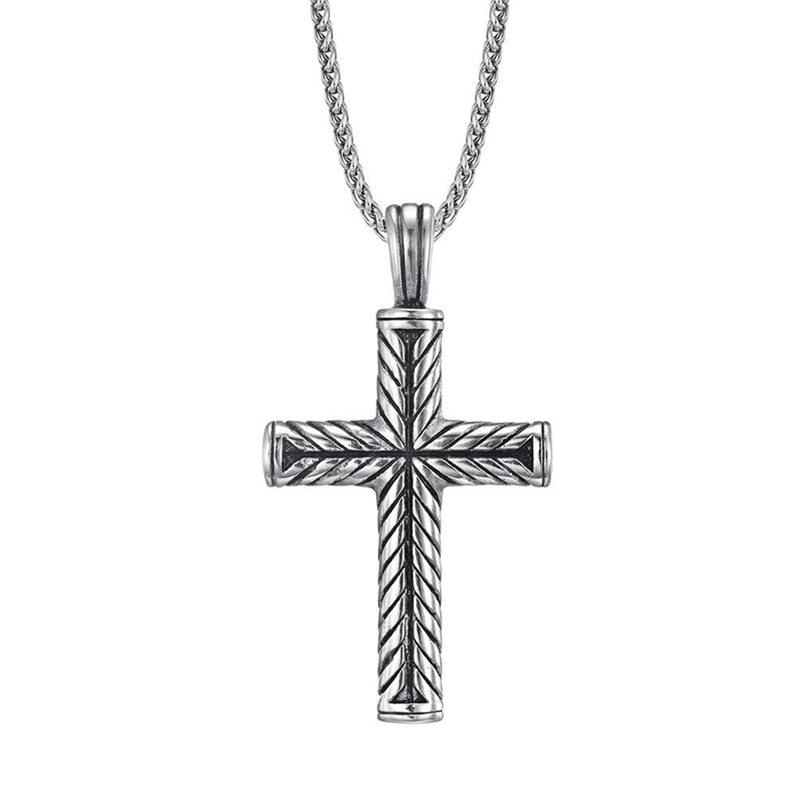 Stainless Steel Men  S Hip-Hop Cross Pendant Necklace-Punk Rock Style, Trendy Durable Fashion Chain Accessory Stylish