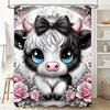 Cute Cow with Bow and Flowers Waterproof Shower Curtain Heat Resistant Machine Washable Non-Transparent 180x180cm