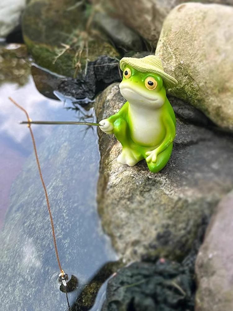 Venkovní zahradní pryskyřičná žába rybařící ozdoba - Dekorace pro jezírko a skalku