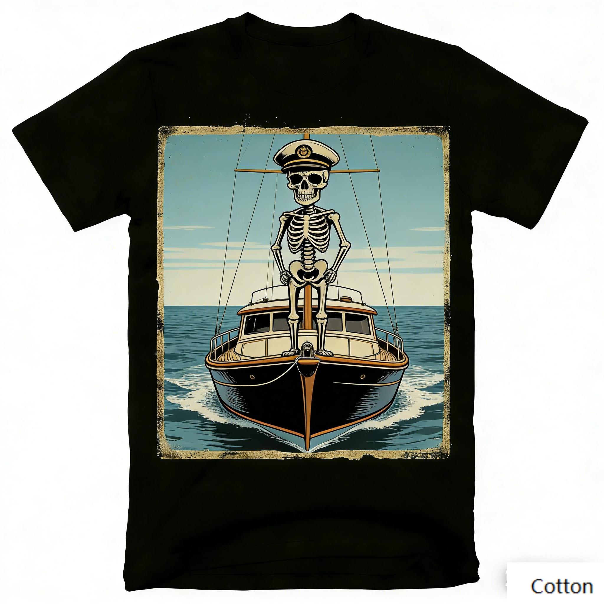 Adventurous Skeleton Captain T-Shirt Yacht Sea Print Soft Cotton Casual Unisex Tshirt Retro Nautical Adventure Graphic Tee S разноцветный