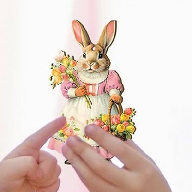 36pcs Easter Bunny Dangling Ornaments Retro Happy Easter Theme Wooden Tree Pendant Egg Rabbit Door Hangers Backdrop Decoration