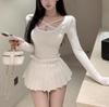European & American Sexy Slim Lace Patchwork U-Neck Long Sleeve T-Shirt for Spring & Autumn