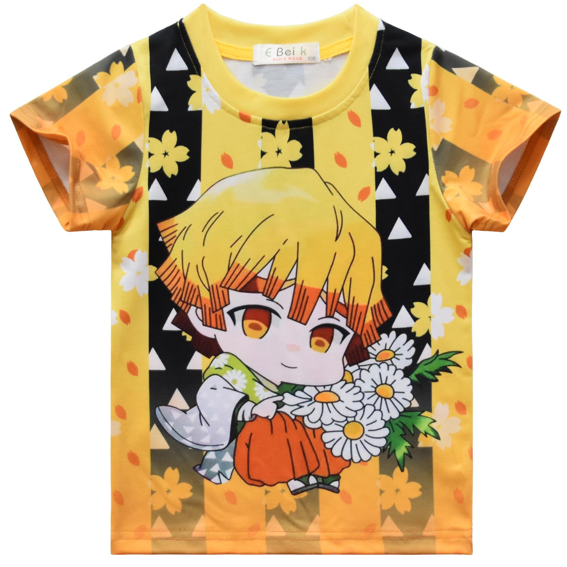 Kids Girls Anime Cartoon Demon Slayer Print Short Sleeves T-shirt Top 160cm жёлтый 1660₽