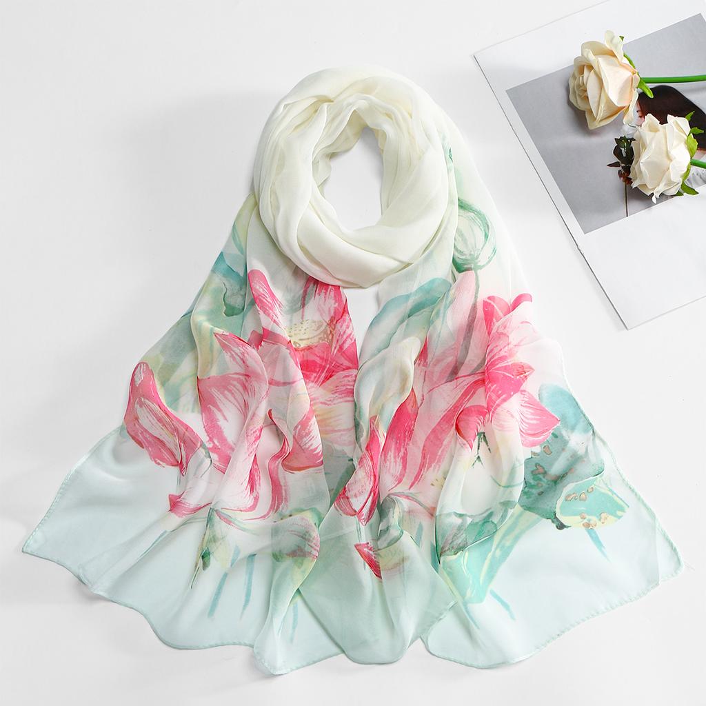 New Fashion SpringSummer Women Floral Printing Beach Silk Scarf Shawls Female Long Wraps Beach Sunscreen Hijab Georgette Scarf