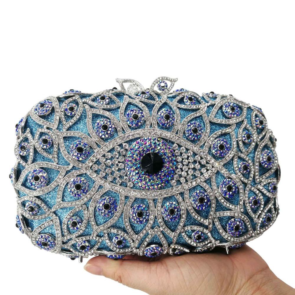 Deluxe Handwork Women Evening Bags Female Crystal Clutch Party Bags Handbags Gold Evil Eye Dinner Bags