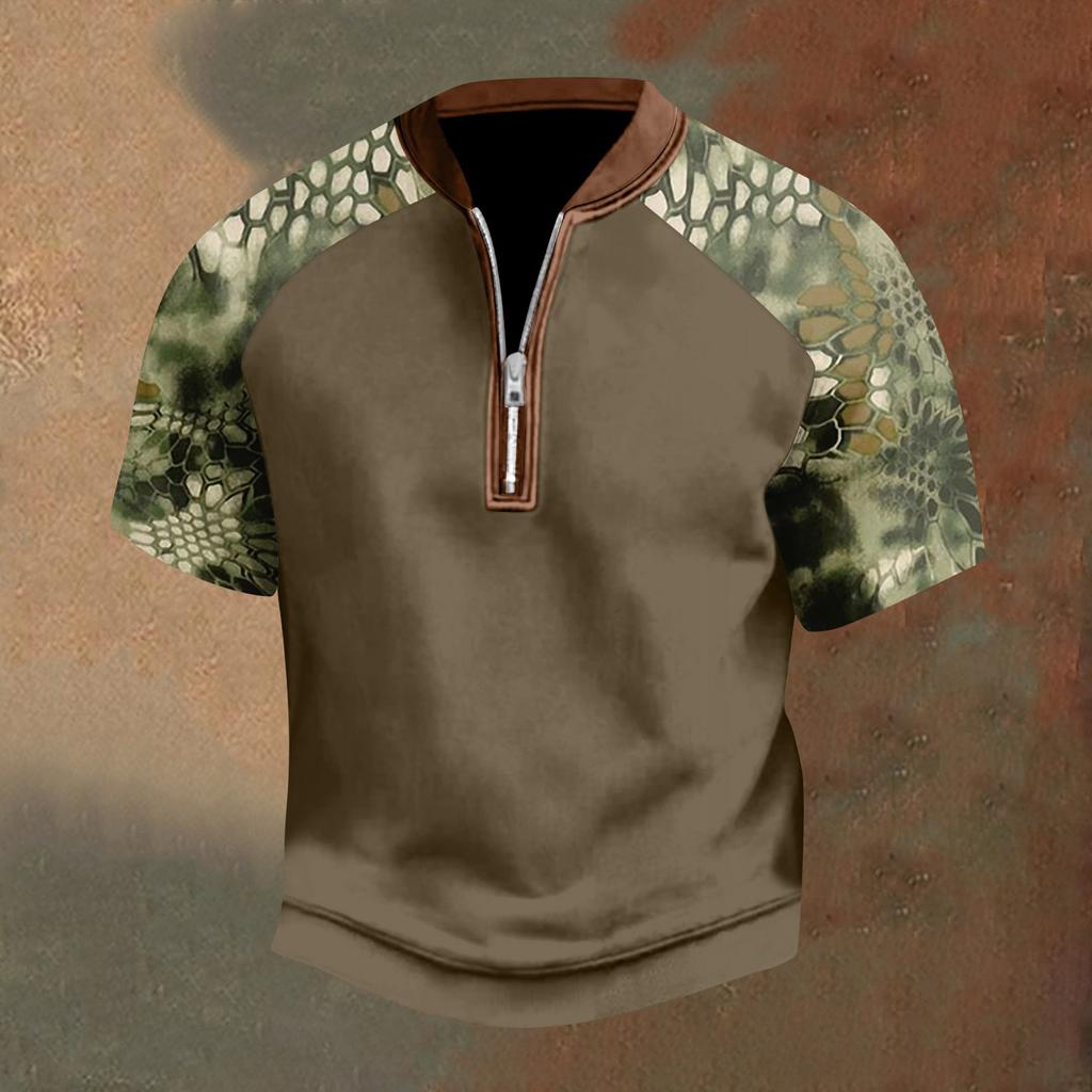 Pánské ležérní tričko s polovičním zipem, krátký rukáv