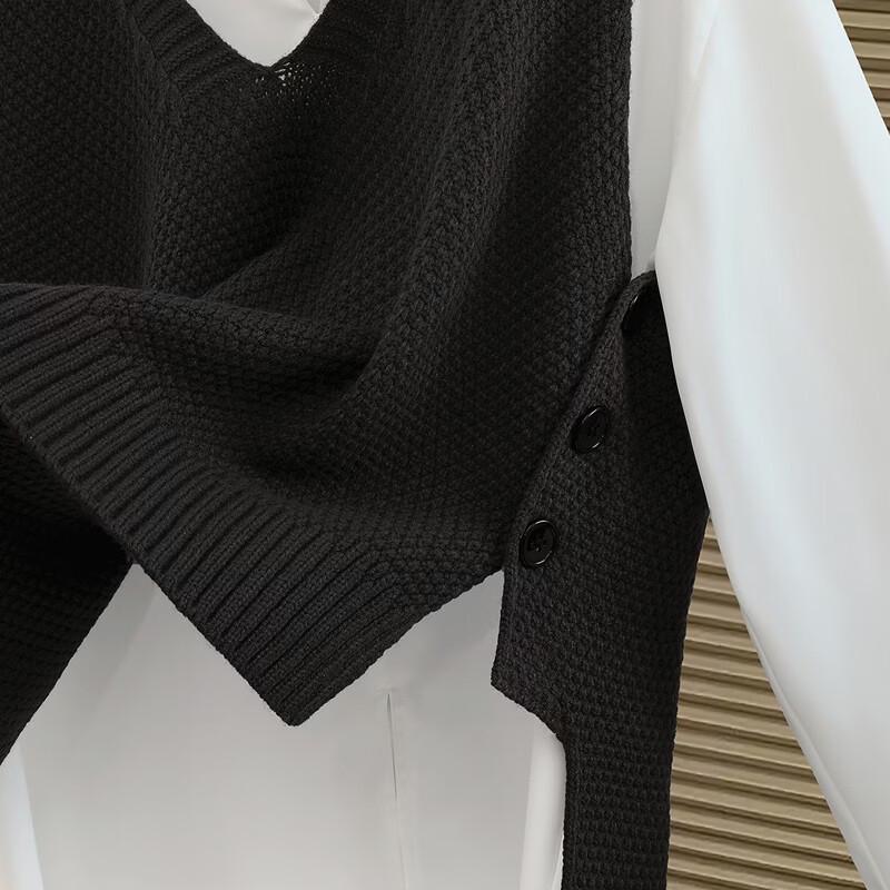 Damski dwuczęściowy zestaw: koszula z klapami i długim rękawem oraz nieregularny kamizelka