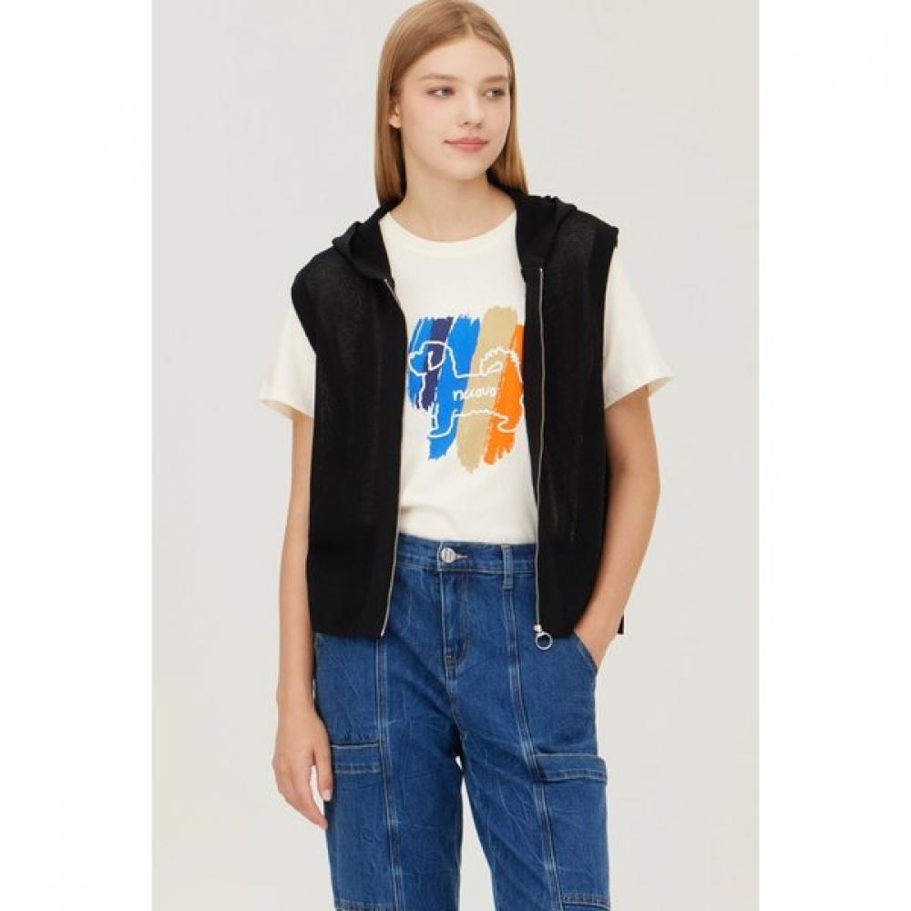 Benetton Прозрачный жилет-бомбер с капюшоном Bakvf4541 BK (black)/OS