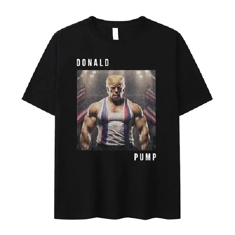 

2025 Trump Fitness Prank Funny T-shirt For Men Hip Hop Streetwear Short Sleeve T Shirts Y2k Personality Pattern Summer Tee Top XXXXXL чорний