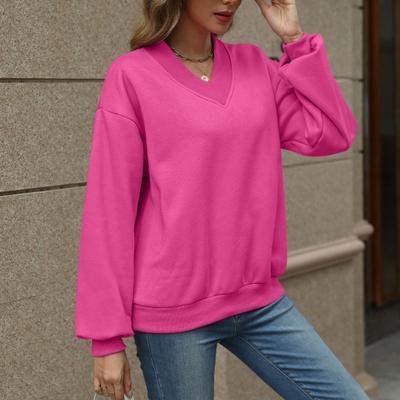 Damen V-Ausschnitt Oversized Sweatshirts Fleece Langarm Pullover Oberteil Herbst Casual Überschnittene Schultern Outfits
