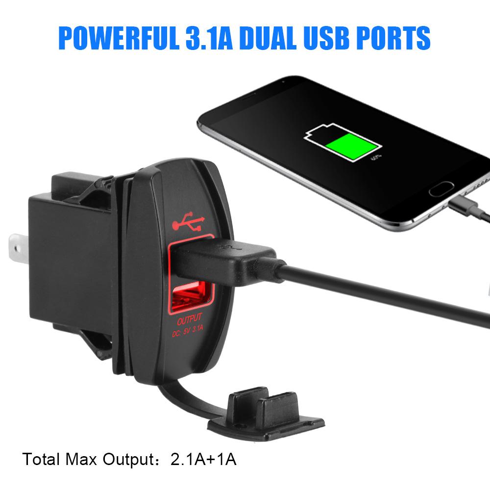 5V 3.1A LED Auto Adapter Car Charger Dual USB Ports Waterproof Universal for Car RV Camper Caravans Dustproof Phone Charger