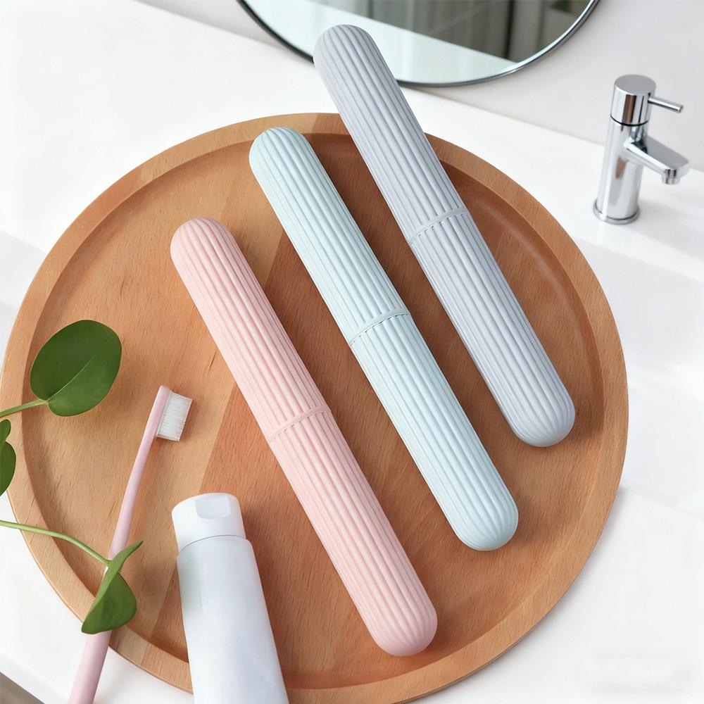 Portable Travel Toothbrush Box | Striped Plastic Toothbrush Organizer - Lightweight, Dustproof for Travel,Business Trip, Hotel