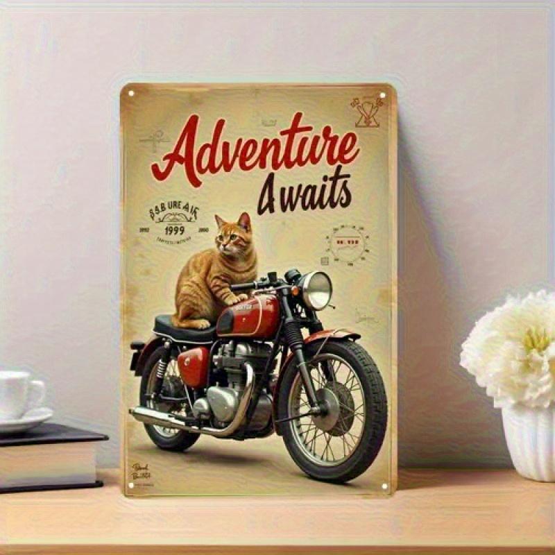 Vintage s Motorcycle Metal Wall Decor Retro Cafe Garage Sign with Adventure Awaits Rustproof Aluminum Poster Garage