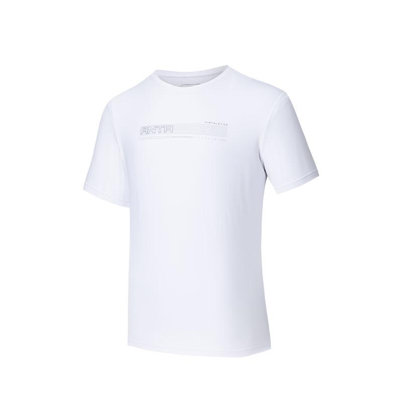 Anta Comfortable Minimalist Letter Round Neck Pullover Running Breathable Thin Short Sleeve T-Shirt Men Tops Pure-White 152527105N-1