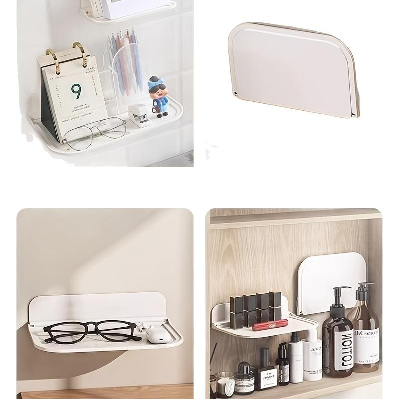 No-drill wall-mounted folding storage rack - White plastic space-saving storage rack with multiple compartments Suitable hanging rack for the