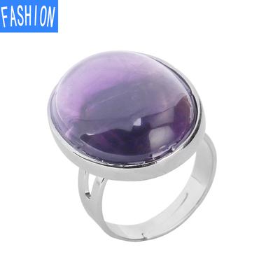 Anillo ovalado de cristal natural, anillo de cobre, regalo creativo ajustable para mujeres