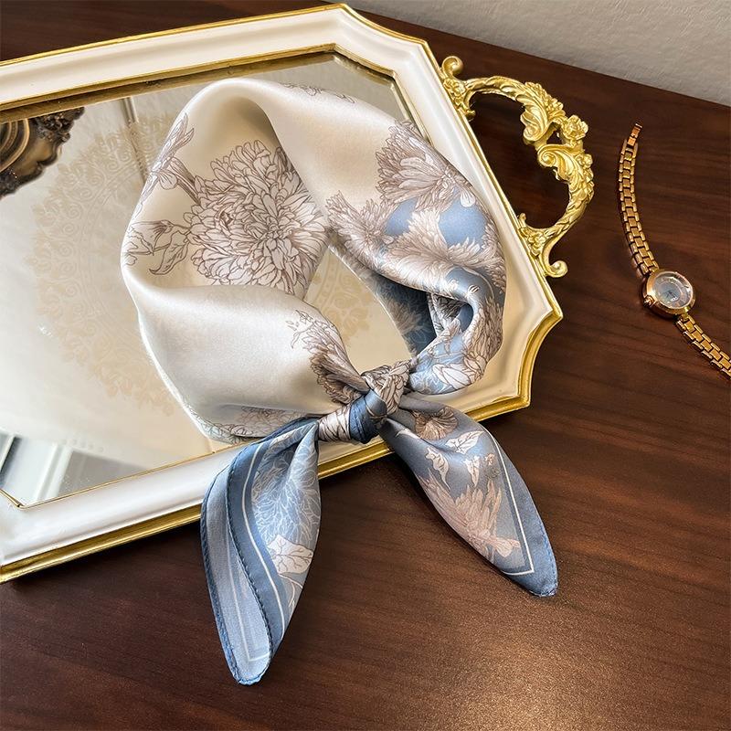 New Silk Silk Scarf Women's Spring Fashion Elegant Peony Plain Crepe Satin Silk Scarf 100% Mulberry Silk Square Scarf 53 Silk Scarf