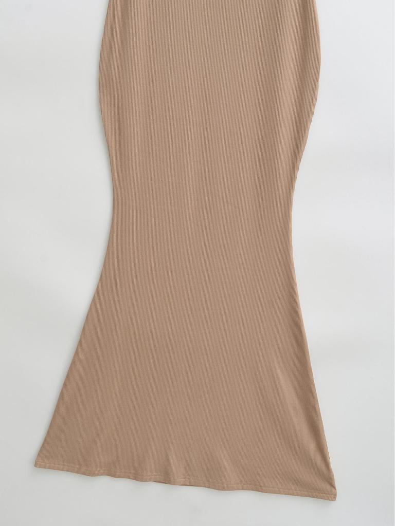 Spicy Girl Slim-Fit Trapezoid Neck Mid-Sleeve Fishtail Dress - Waist-Cinching, Figure-Flattering Skirt