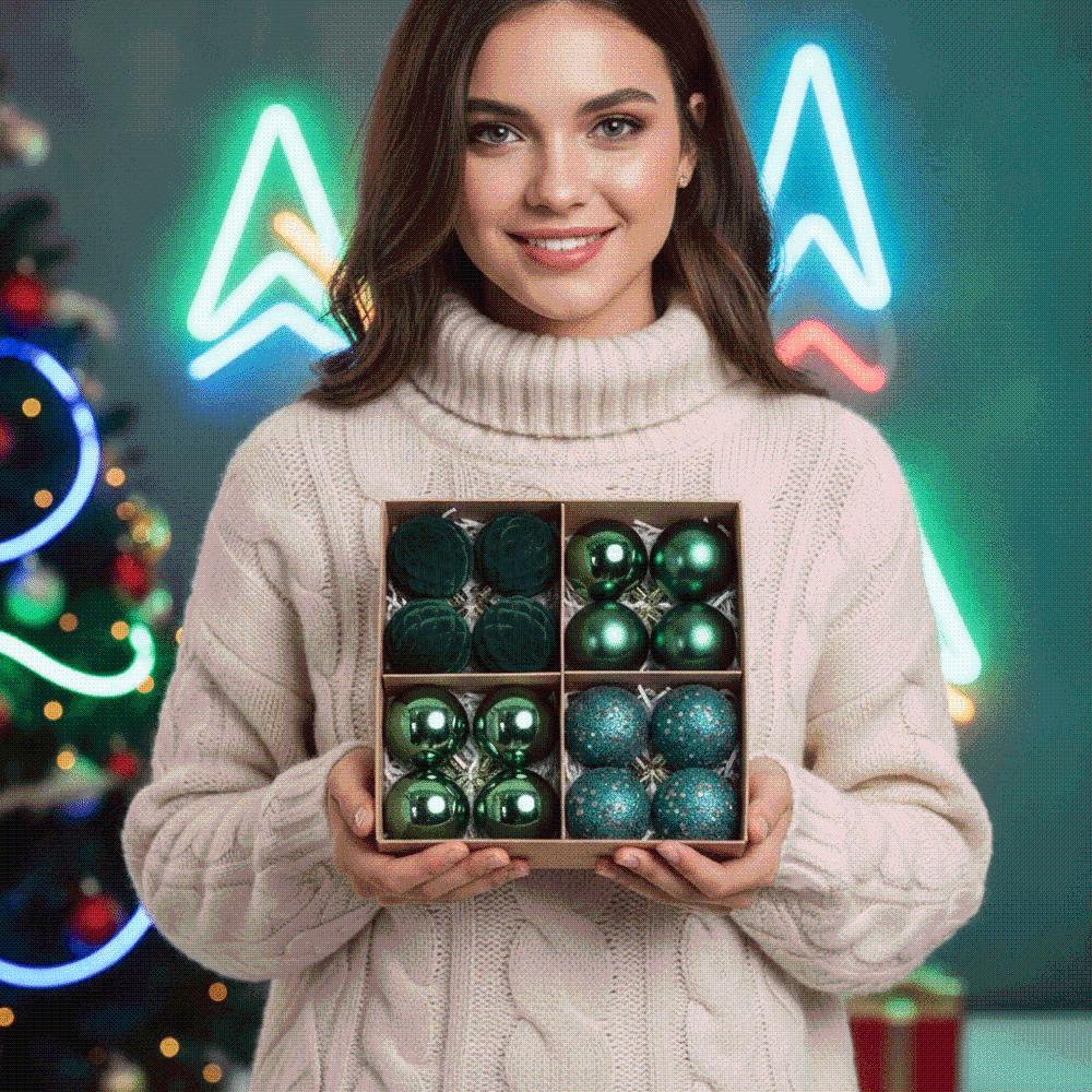 Flocked Velvet Christmas Ornaments Set Electroplated Shiny Holiday Hanging Pendants Family Homes