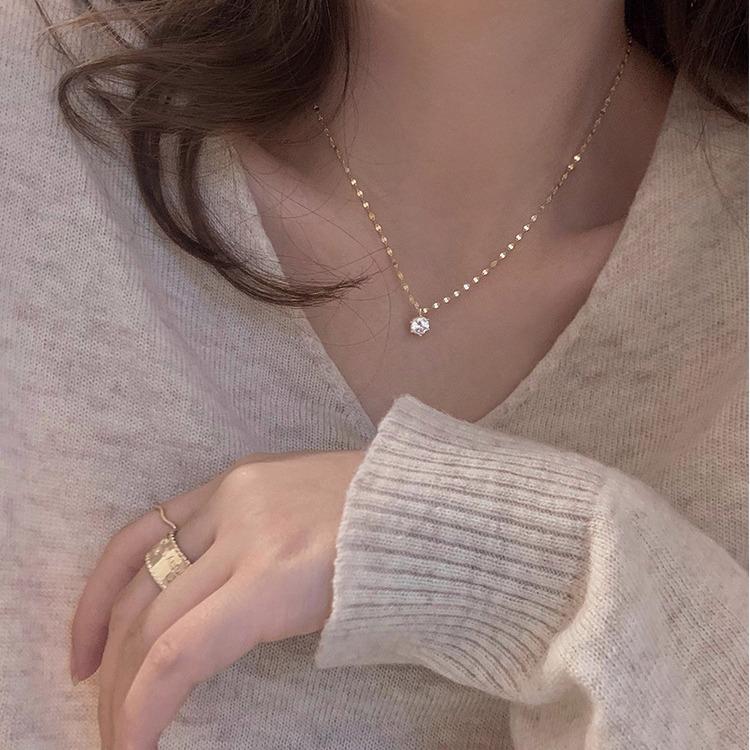 Shiny Pendant Necklace Simple Small Fresh Rhinestone Gold/silver Color Necklace Women's Accessories