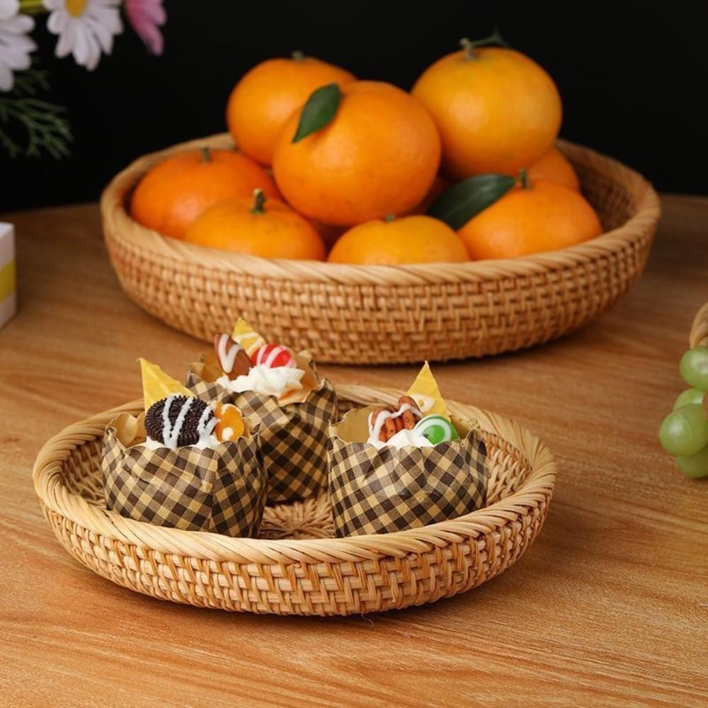 Multipurpose Rattan Storage Tray Round Wicker Basket Handwoven Storage Basket  Snack Presentation