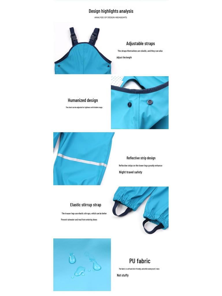 Kids' Waterproof Split Rain Bib Pants for Boys & Girls