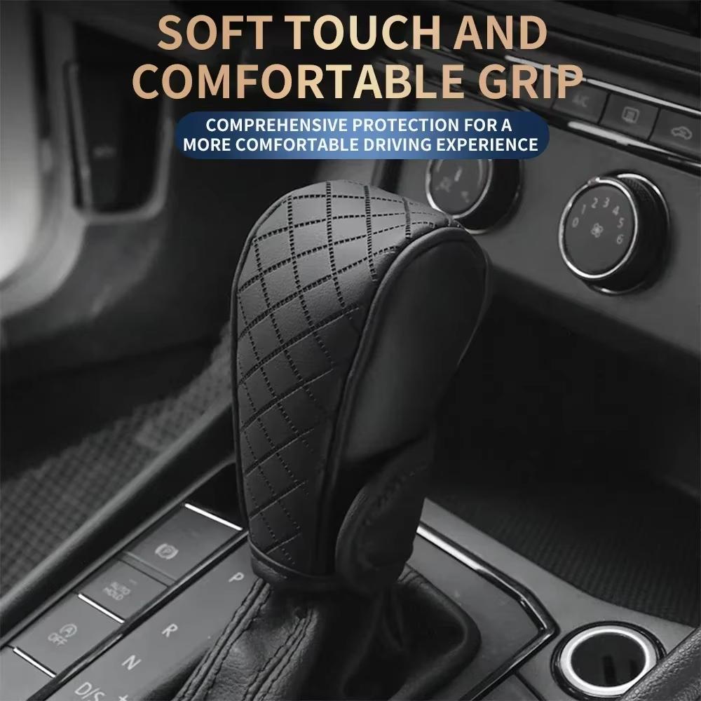 Universal Car Shift Lever Cover PU Leather Full Wrap Protection Hand Brake Cover Breathable Anti-Slip Interior Gear Shift Protec
