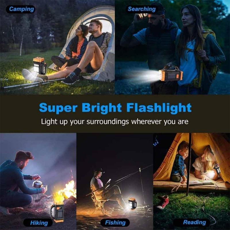 High Power Led Flashlights Camping Torch Work Light Solar Charge 4 Gear USB Rechargeable Light Waterproof Light for Outdoor