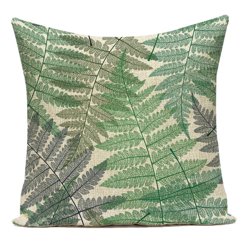 

Polyester Tropical Green Plant Leaf Leaves Decorative Pillows Cushion Cover for Sofa Home Capa De Almofadas Living Room Decor 16x16Inch