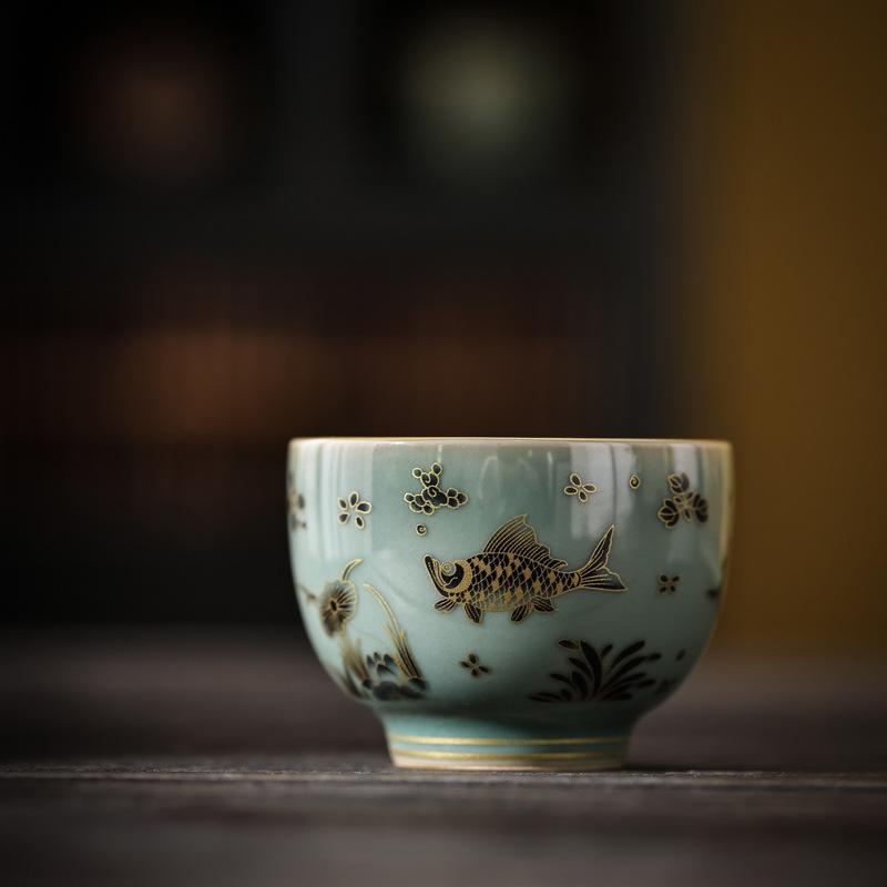 

Специальная чайная чашка для заваривания чая в окружающей печи Селадоновая мастер-чашка Высококлассная чашка для дегустации чая Чайный набор Большая одиночная чашка Персональная чайная чашка