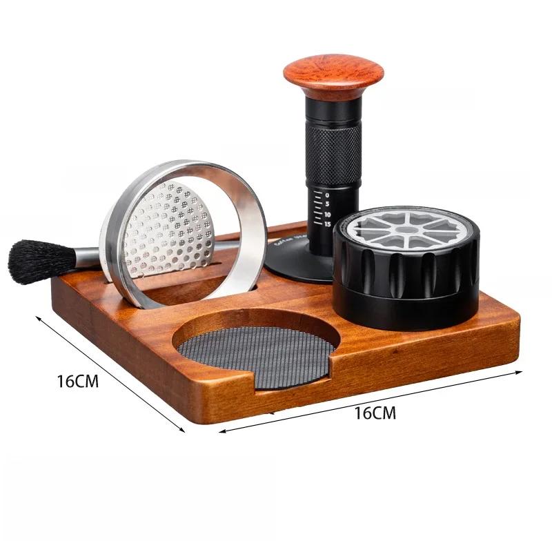 6pcs/set Espresso Tamper Set 16cm Espresso Tamper Kits Wood Tamping Station Distributor Dosing Funnel Brush Coffeeware Parts