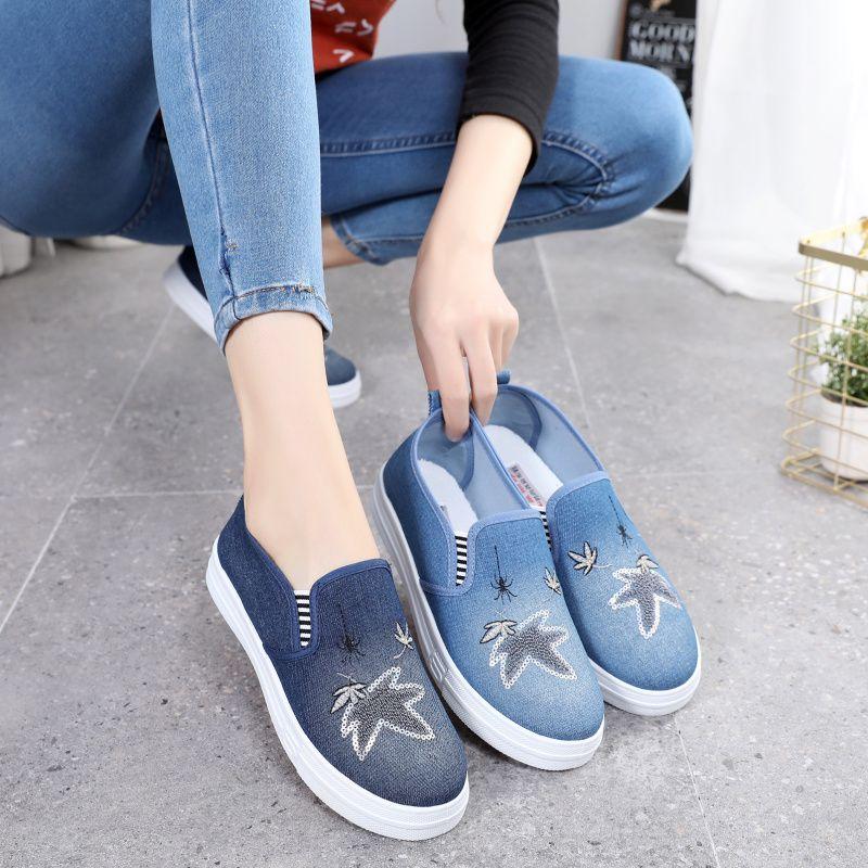 Cloth Shoes Women's Denim Canvas Shoes Summer Single Shoes Thick Soled Student Casual Shoes