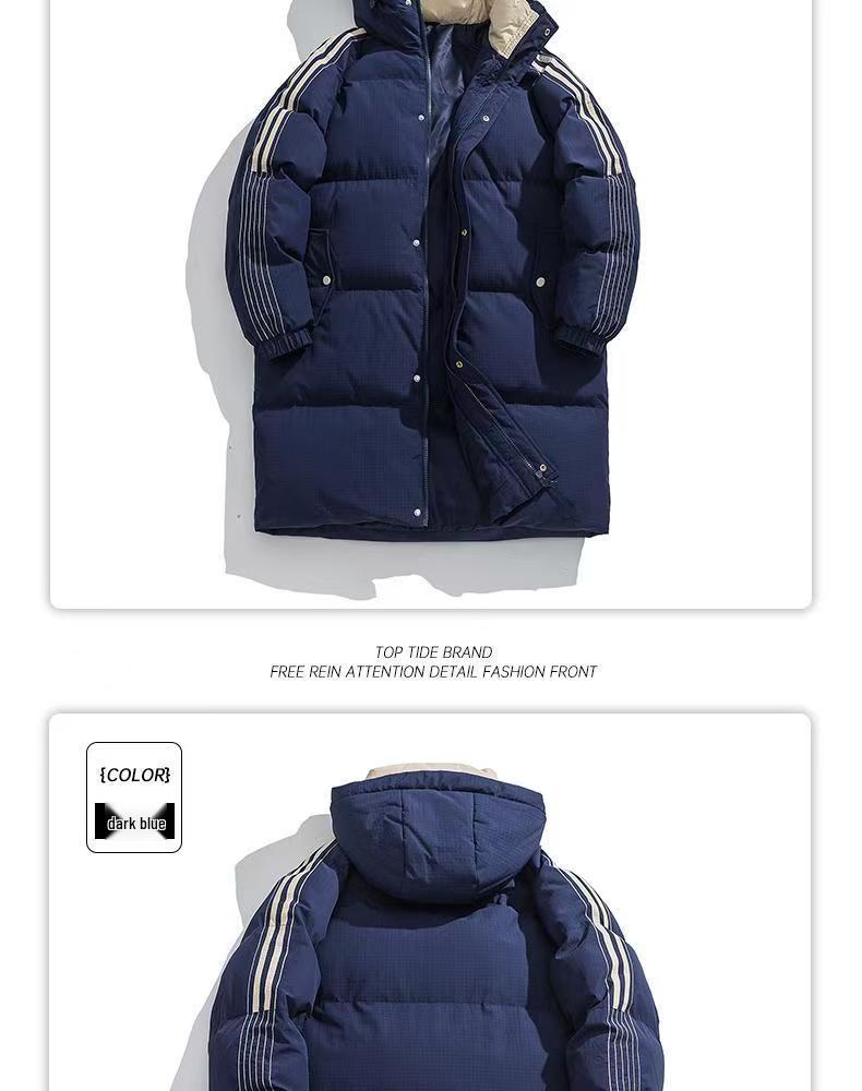 Unisex Mid-Length Striped Cotton-Padded Jacket - Winter 2025, Warm & Thick, Korean Style Student Coat