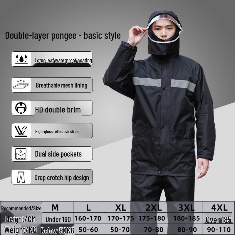 Men's Reflective Raincoat & Pants Set: Outdoor Anti-Heavy Rain Cycling/Motorcycle Protection, Split Style.