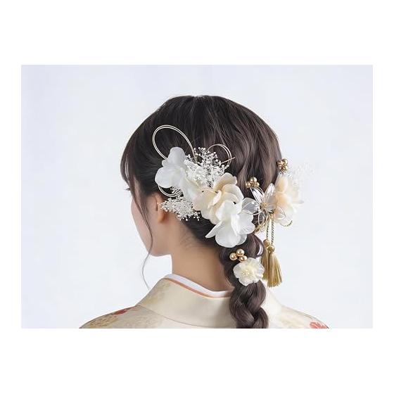 NANA Handmade Hair Accessory, Baby's Breath, Tassel, Gold Berry, Mizuhiki Leaf, Artificial Flower, Coming-of-Age Ceremony, Wedding, Graduation,