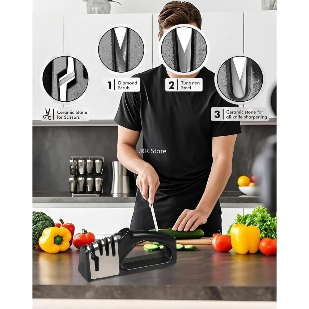 Portable Kitchen Knife Sharpener 4 In 1 Multi Function Sharpening Set Non Slip Base for Knives Scissors Kitchen Use