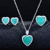 Women Jewelry Set Heart Ring Pendant Necklace Earrings Imitation Paraiba Gemstone