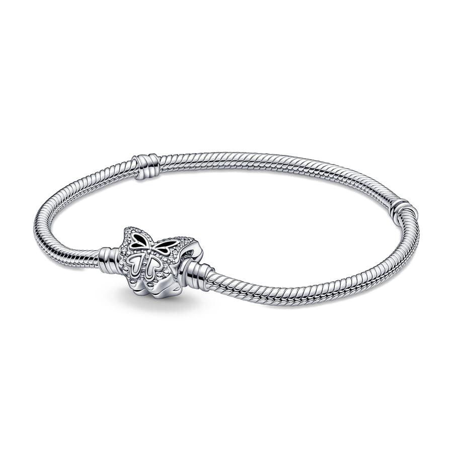 925 Silver Original 17-21CM Pearl Heart-Shaped Hard Ring Square Buckle Round Bracelet Fit for DIY Mini Birthday Jewelry Gifts