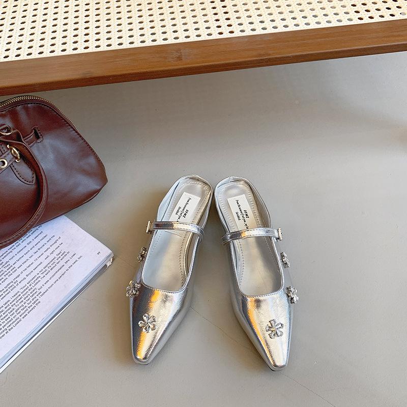 Fashion 2025 Women's summer outerwear spring new Korean French style temperament silver single shoes comfortable thick heel sandal