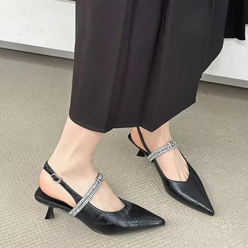 Fashion 2025 Female Sandal Large  Black Shoes for Women High Heels Girls Beige Fashion Comfort Stiletto High-heeled Rubber Back Strap