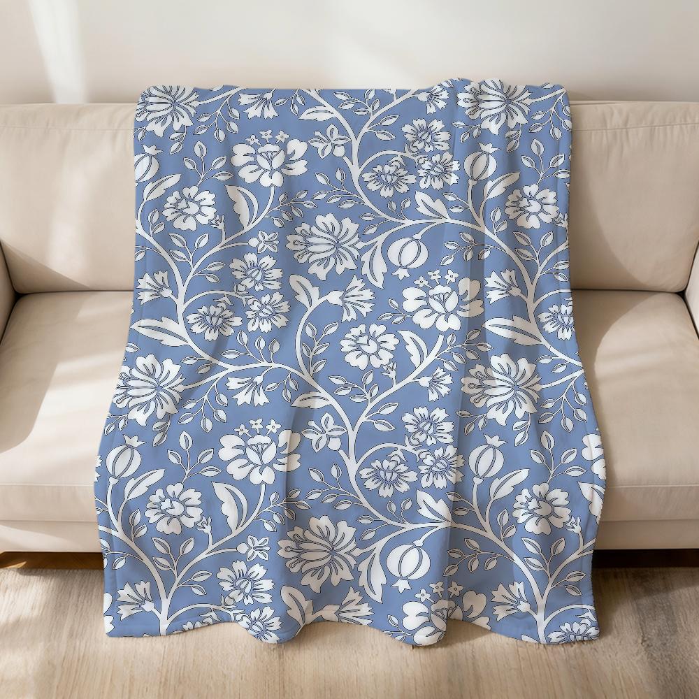 

Fashion Vintage Art Folksy Floral Blue Flannel Soft Warm Plush Blanket Sofa Living Room Pet Hogar Bedroom Gift Home Car Portable 75x90cm