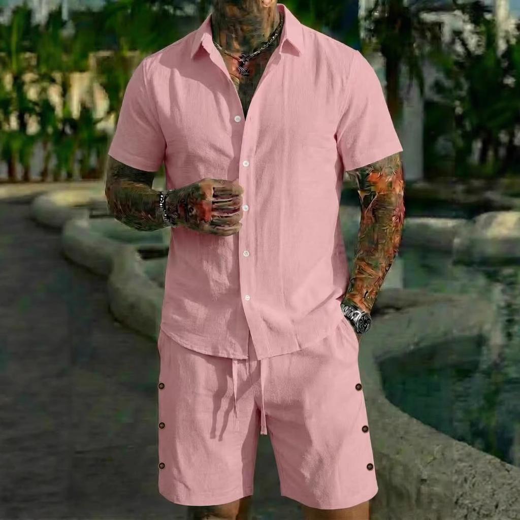 Men Casual Summer Short Sleeve Shirt And Shorts Beach Vacation Set
