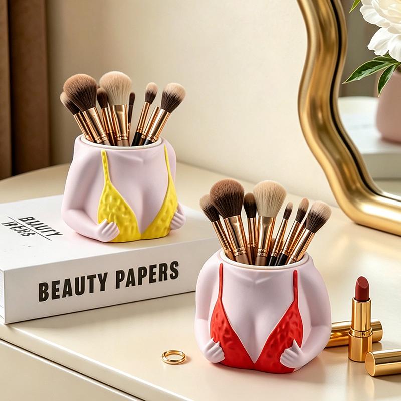 Nieuwigheid Vrouwelijk Lichaamsvormige Make-up Kwastbeker Hars Cosmetische Opbergbakje voor Kaptafel Badkamer Meisjeskamer Bureau Decor