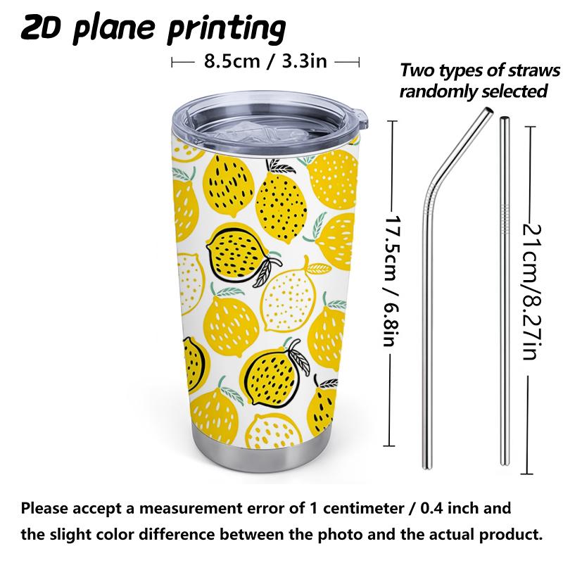 Car Tumbler 591ml Refreshing summer fruit elements Straw Cup Insulated Travel Cup Leakproof Tumbler Coffee Tumbler Straight Tumbler