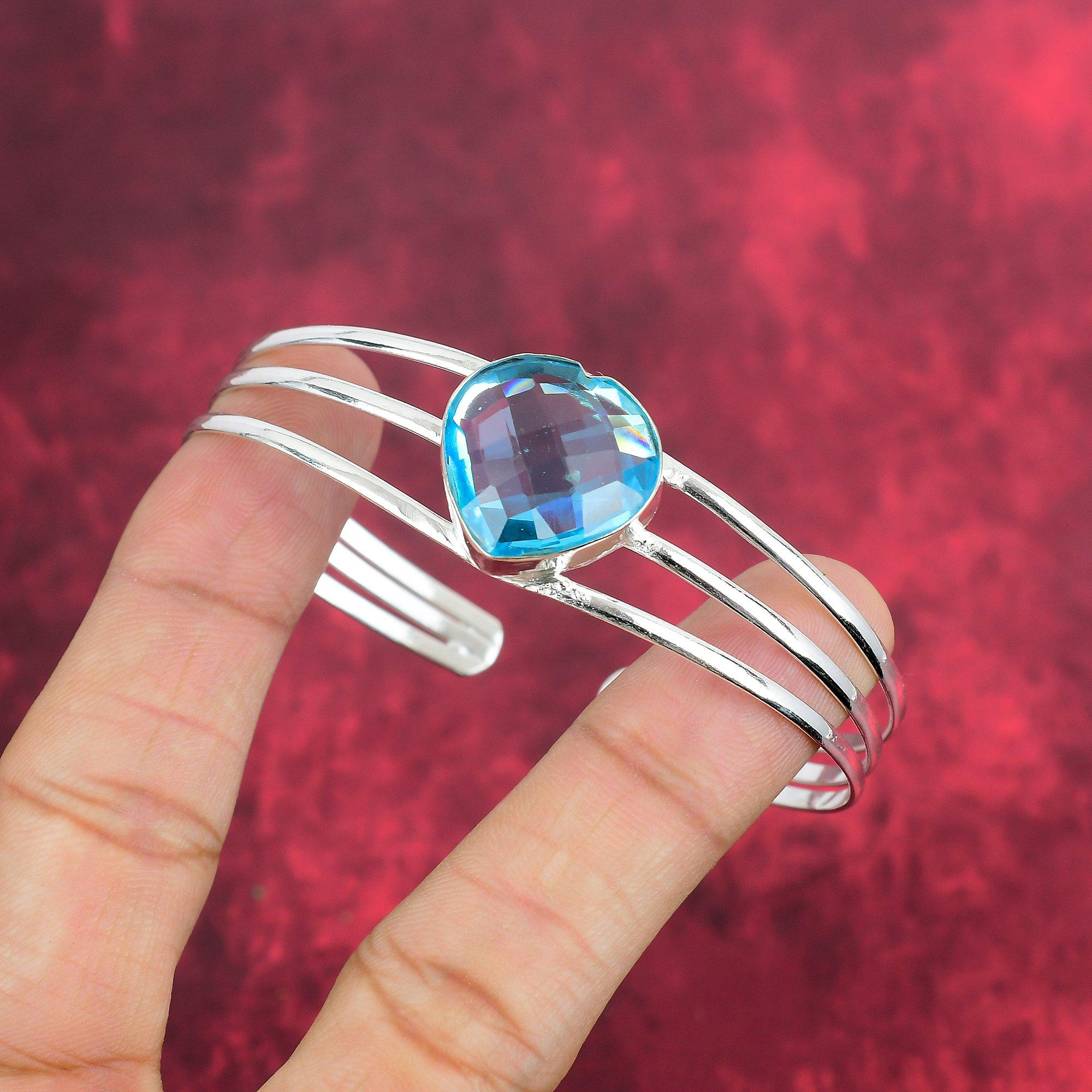 

Браслет с голубым топазом, браслет из чистого серебра 925 пробы с драгоценными камнями, браслет ручной работы, на День благодарения Adjustable синий