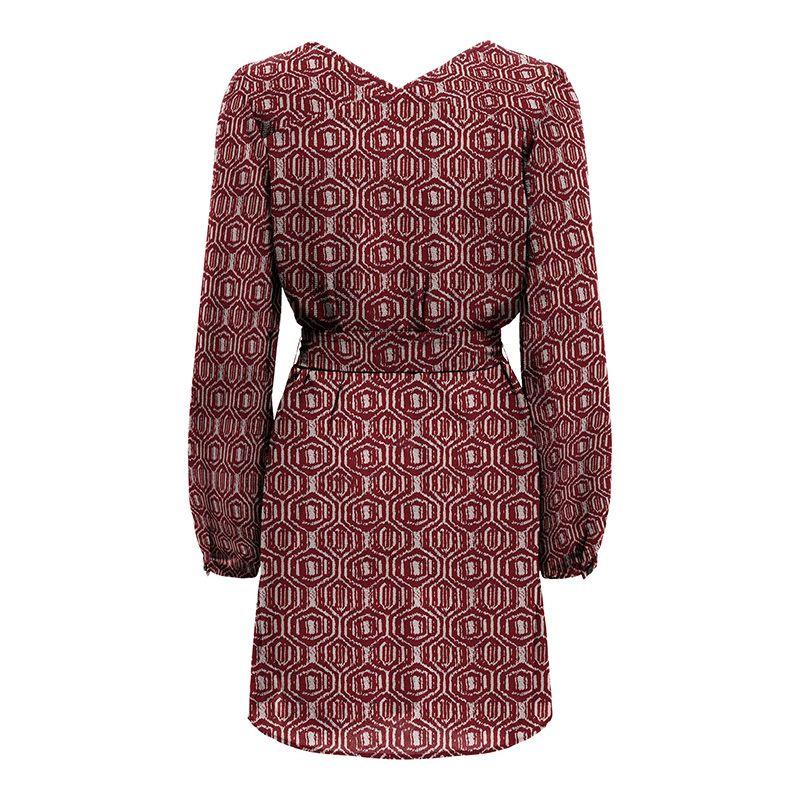Robe cintrée col V ceinture à nouer imprimée fantaisie Femme ONLY
