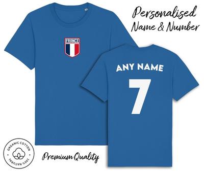 Frankrijk Vlag T-shirt Gepersonaliseerde Naam en Nr Volwassenen Kinderen Baby, Voetbal 6 Naties